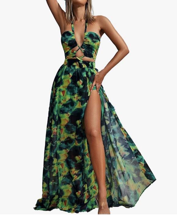 Bella Barnett Dresses & Skirts - Bella Barnett Hawaiian Tropical Printed Maxi Dress Size M Green New
